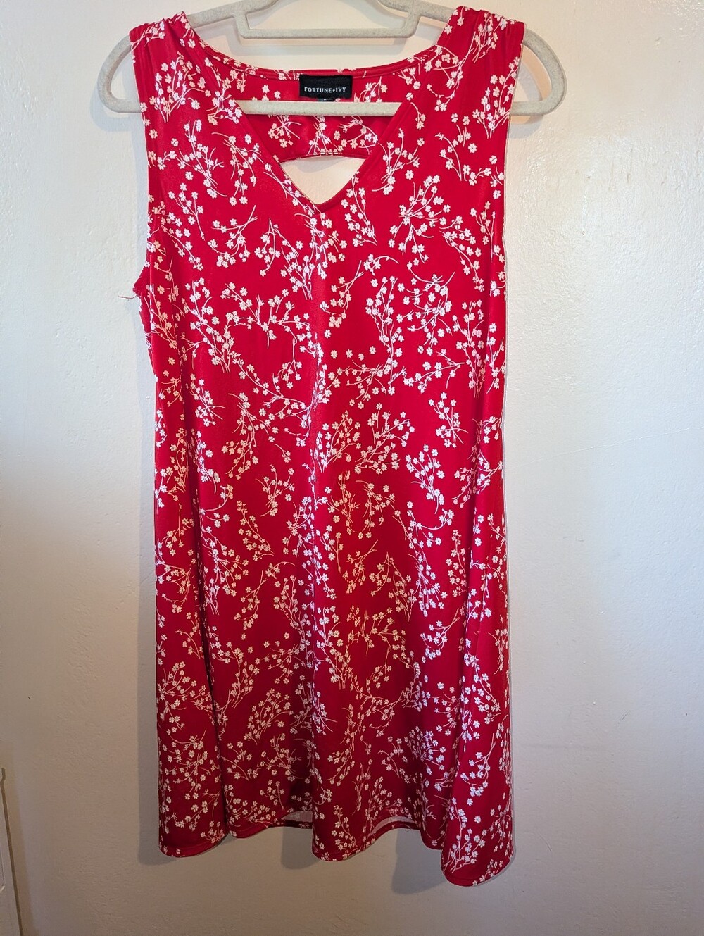 Fortune+Ivory Red Floral Sleeveless Shift Dress Size XL